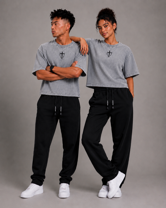 Mineral Wash Boxy Cropped Cotton T-Shirt