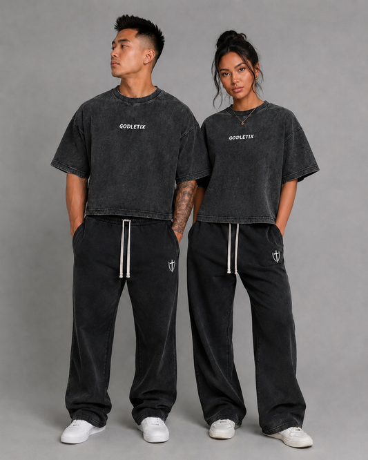 Mineral Wash Boxy Cropped Cotton T-Shirt
