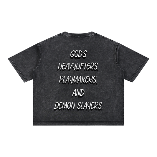 (Graphic) Mineral Wash Boxy Cropped Cotton T-Shirt